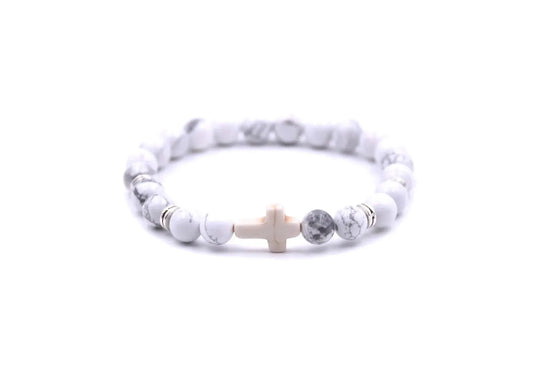 Cross Stone Bead Bracelet - White Rock