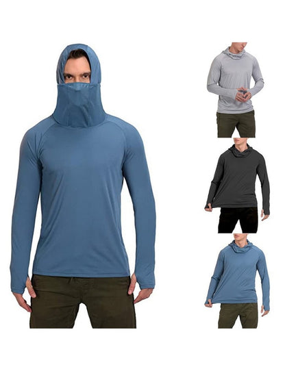 Men's Outdoor Sun Protection Breathable Cool Mask Hooded Sun Protection Long-Sleeved Top