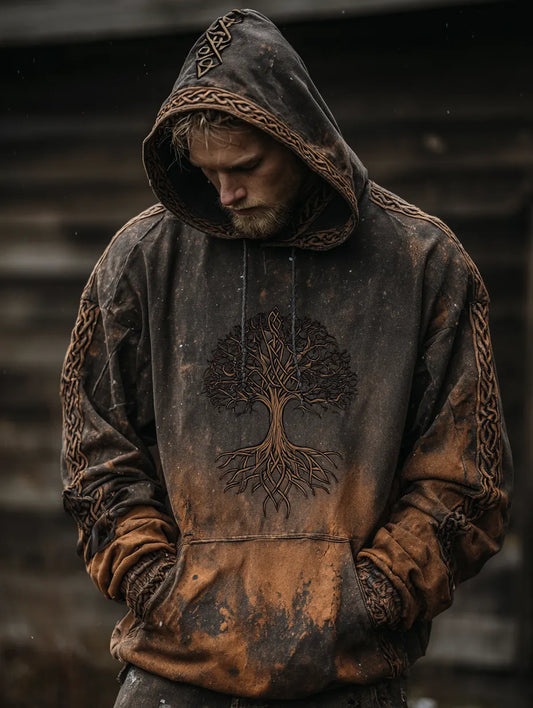 Viking Style Inspired Tree Of Life Totem Printed Unisex Casual Hoodie