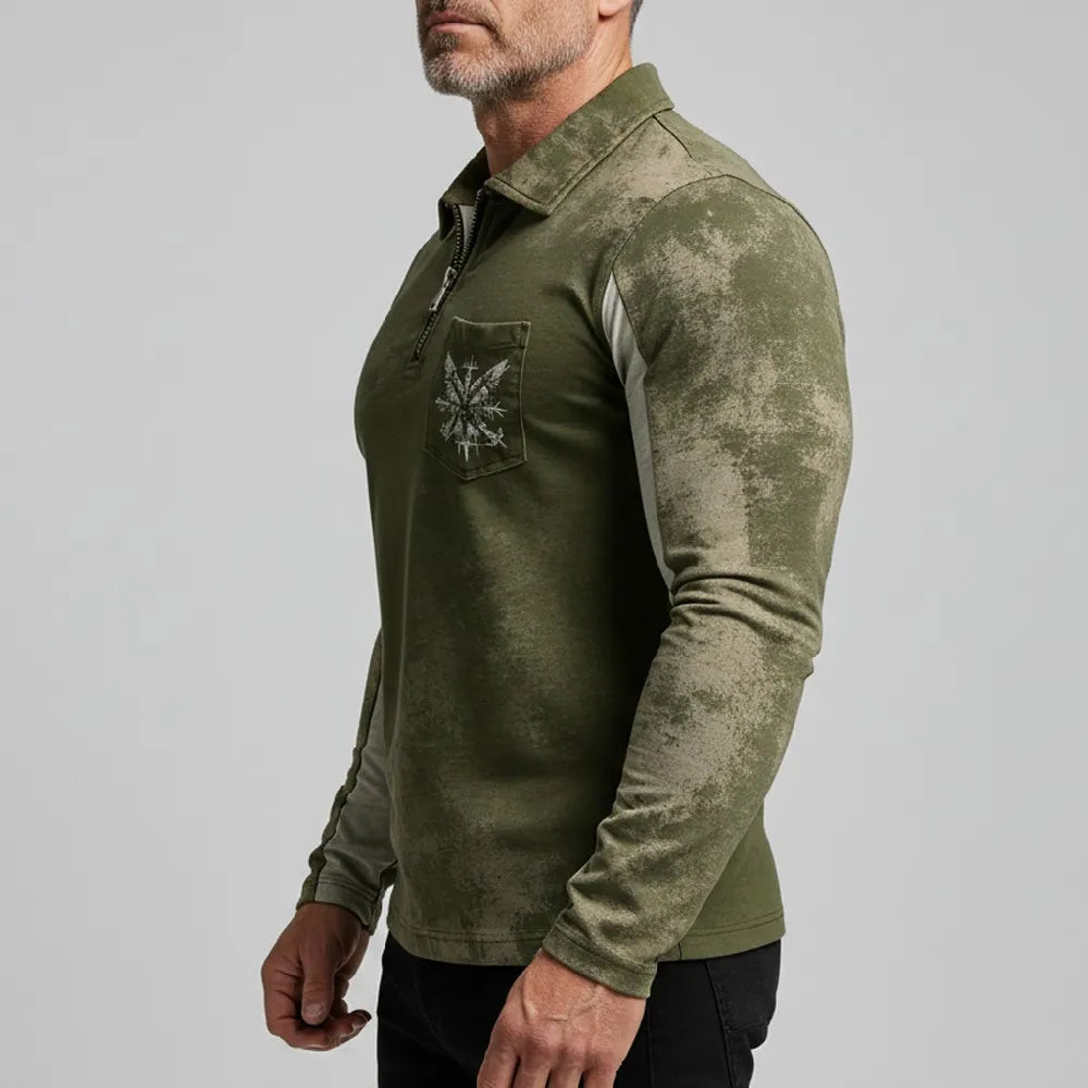 Viking minimalist vintage washed American‐style Half‐zip pocket sweatshirt