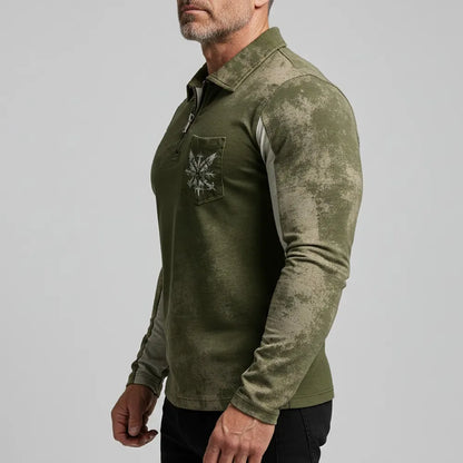 Viking minimalist vintage washed American‐style Half‐zip pocket sweatshirt