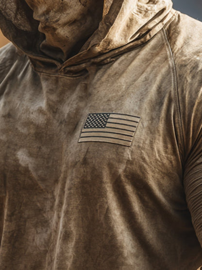 Men's Retro Outdoor Sun Protection Breathable Cooling Mask Hooded Sun Protection Long Sleeve Top