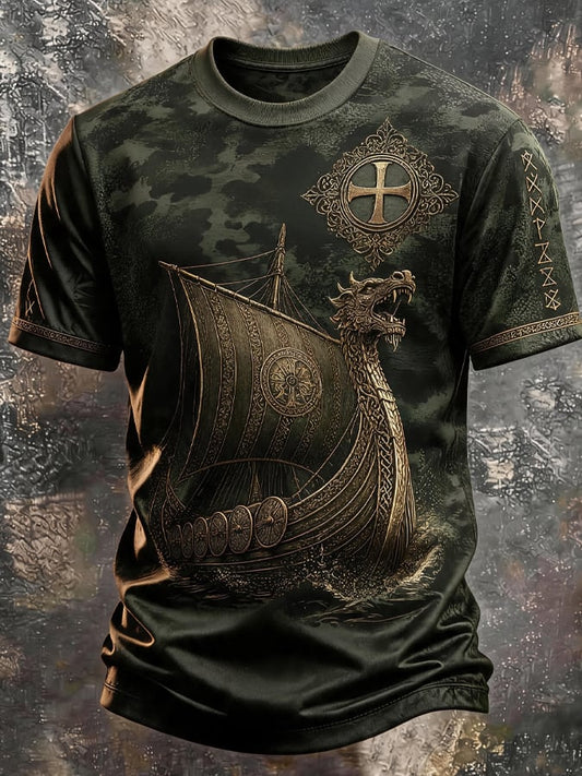 Men's Vintage Viking-Print T-Shirt