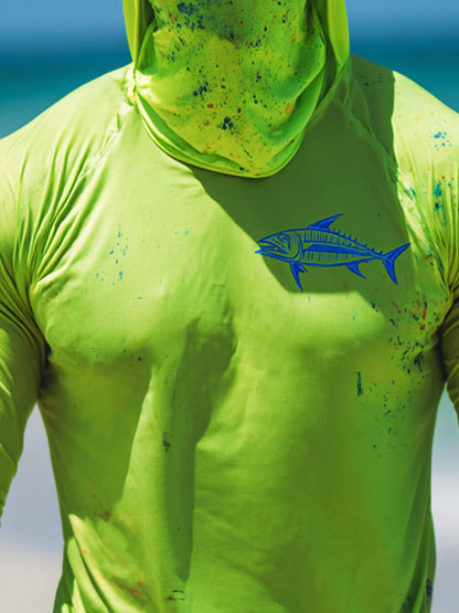 Men's Outdoor Sun Protection Breathable Cool Face Mask Hooded Printed Long-Sleeved Top