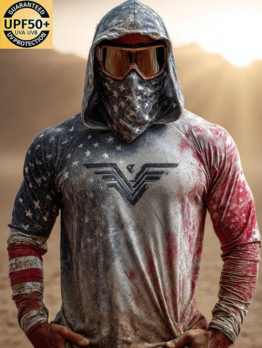 Men's Full Face Red Dust Amazon Eagle Hooded Sun Shield Shirt
