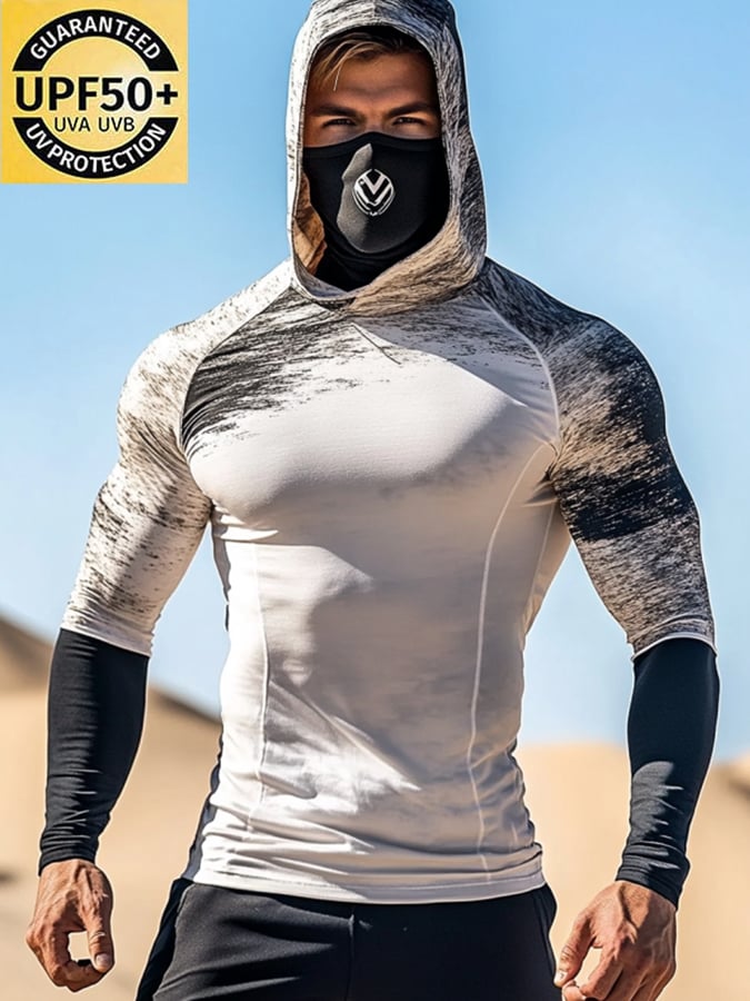 Men's Outdoor Sun Protection Breathable Cool Mask Hooded Sun Protection Long-Sleeved Top