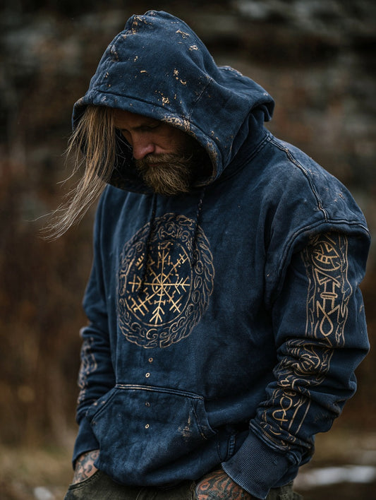 Men's Viking Vegvisir Runes Graphics Hoodies