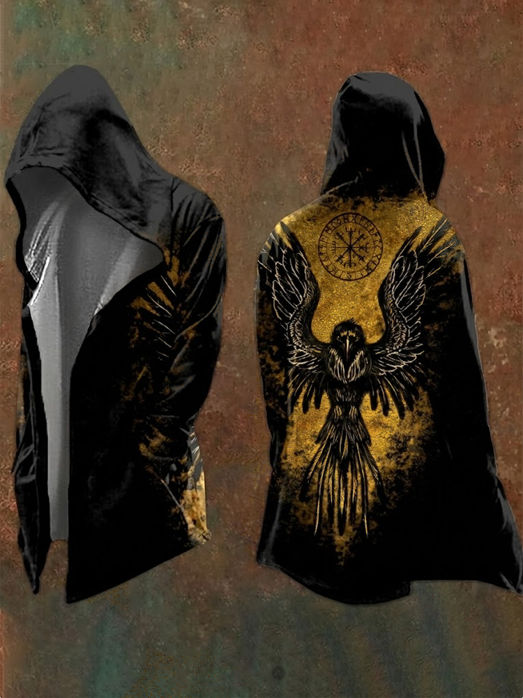 Viking Raven And Vegvisir Graphic Hooded Coat