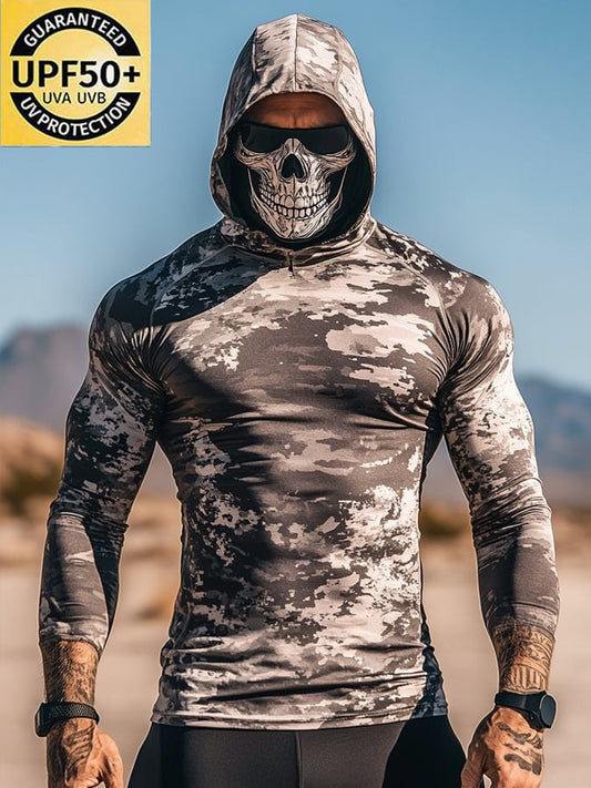 Men's Outdoor Sun Protection Breathable Cool Mask Hooded Sun Protection Long-Sleeved Top