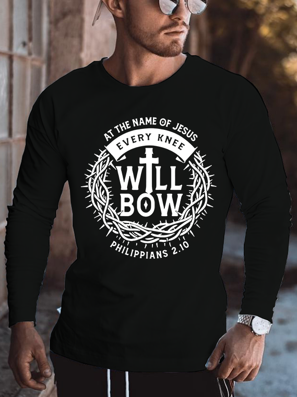 At The Name Of Jesus Every Knee Will Bow Cotton Long Sleeve T-Shirt
