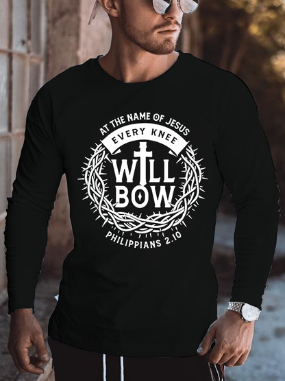 At The Name Of Jesus Every Knee Will Bow Cotton Long Sleeve T-Shirt