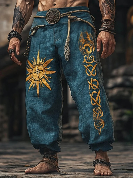 Men's Viking Nordic Sun Art Knot Tribal Celtic Runes Pattern Pants