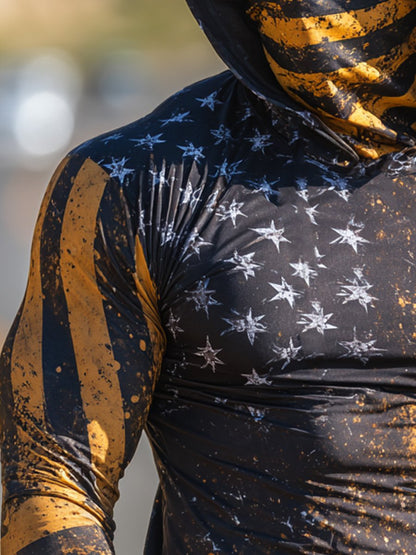 Men's Outdoor Sun-Protective Breathable and Cooling Long Sleeve Hoodie with Flag Print