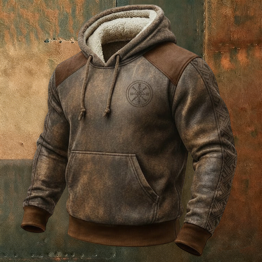 Vegvisir Celtic Viking Hoodie with Warm Nordic Fleece Collar