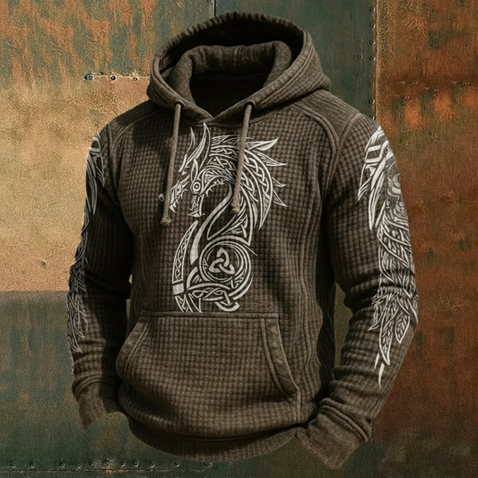 Nordic Viking Style Wolf Casual Long-Sleeve Hoodie