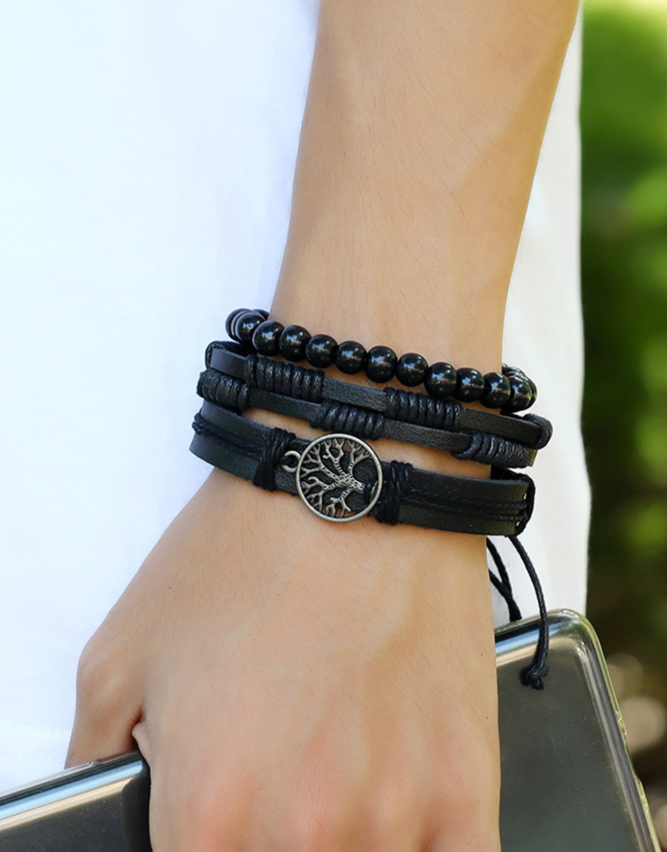 ADRAMATA Viking Bracelets Set Beads Braided Leather