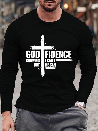 Godfidence Print Cross  Cotton Long Sleeve T-Shirt