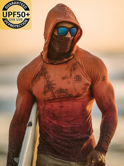 Men's Outdoor Sunscreen Breathable Cool Hooded Printed Surf Long-Sleeve Top