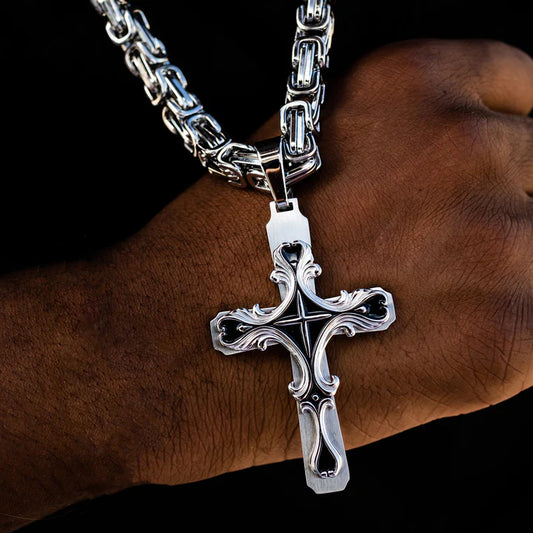 Silver Stainless Steel Tribal Cross Necklace