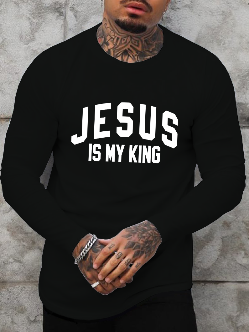 Jesus is my king Cotton Crew Neck Long Sleeve T-Shirt