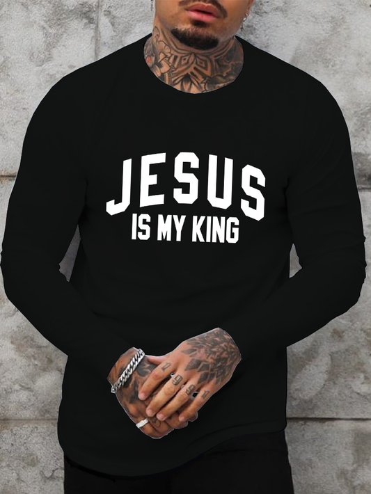 Jesus is my king Cotton Crew Neck Long Sleeve T-Shirt