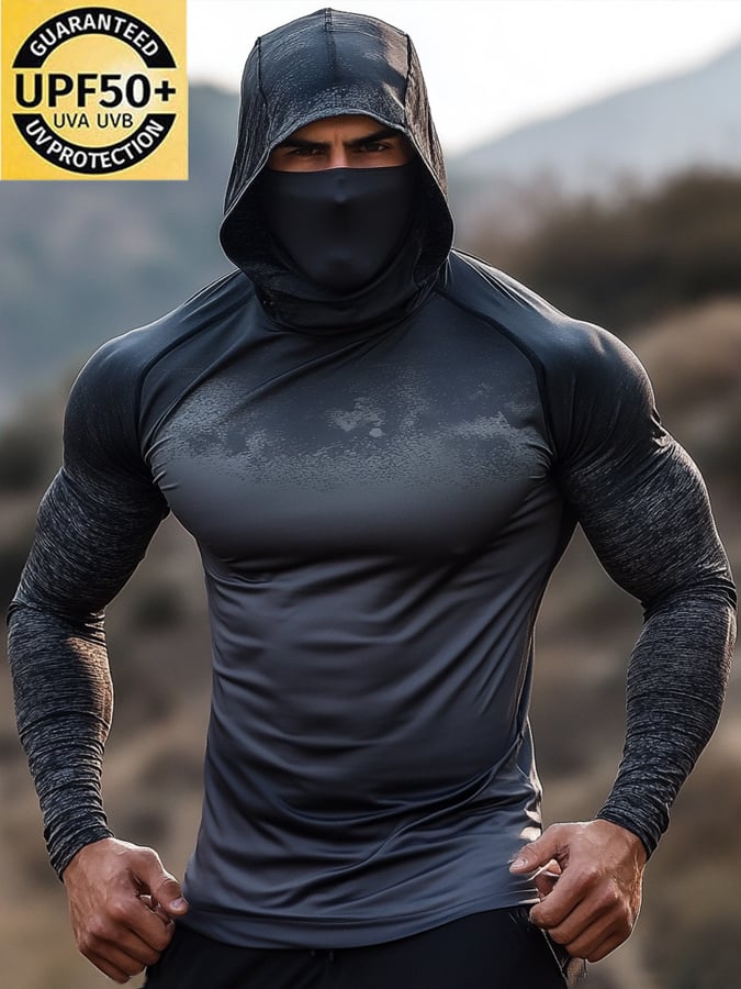 Men's Outdoor Sun Protection Breathable Cool Hooded Sun Protection Long Sleeve Top