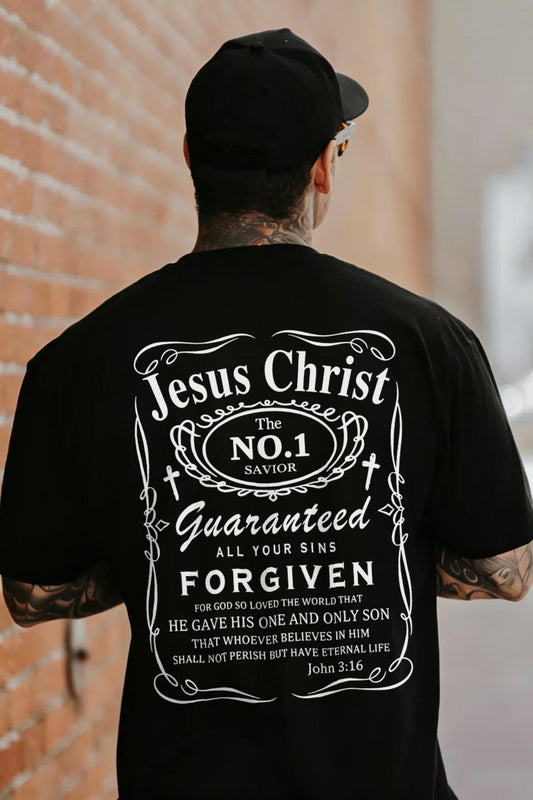 Jesus Christ, The No.1 Savior, Guaranteed All Your Sins Forgiven, For God So Loved The World Printed Men's T-shirt