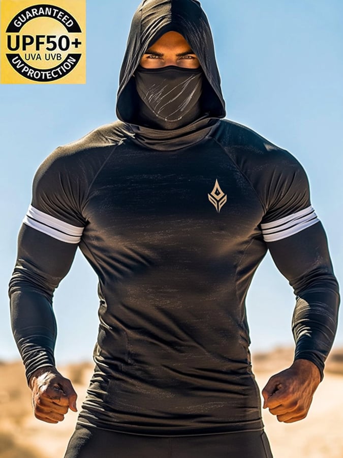 Men's Outdoor Sun Protection Breathable Cool Mask Hooded Sun Protection Long-Sleeved Top
