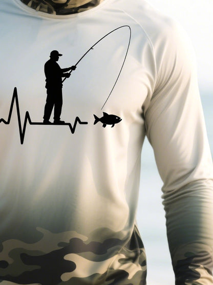 Men's Outdoor Fishing Sun Protection Breathable Cooling Mask Hooded Sun Protection Long Sleeve Top