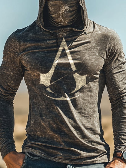 Men's Outdoor Sun Protection Breathable Cool Mask Hooded Sun Protection Long-Sleeved Top