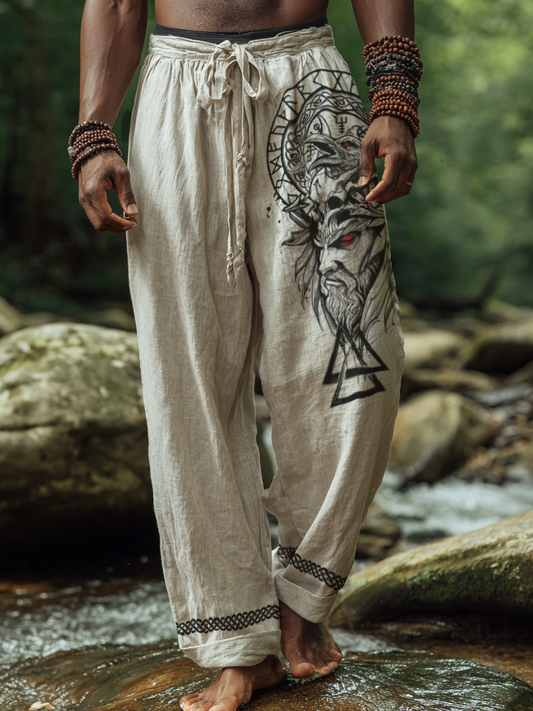 Men's Viking Holiday Style Vintage Ethnic Odin Totem Casual Linen Pants