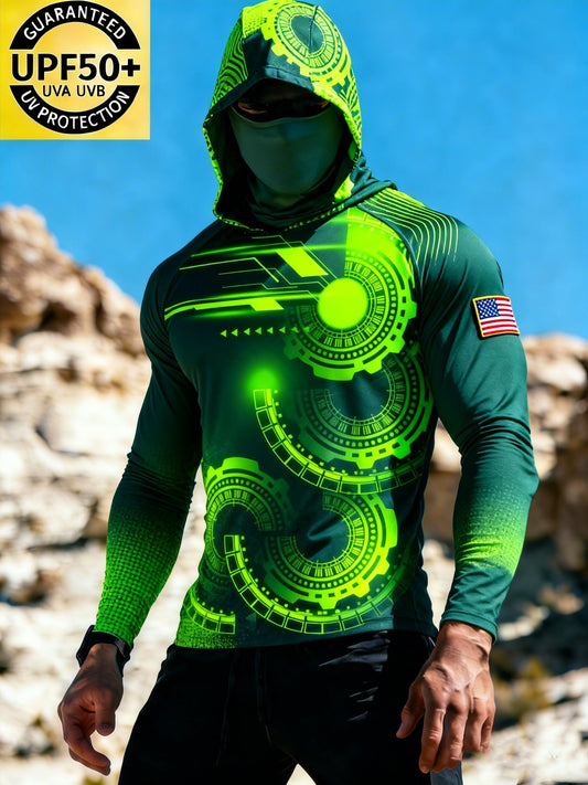 Men's Neon Gearwheel Cyber Sun Protection Print Top