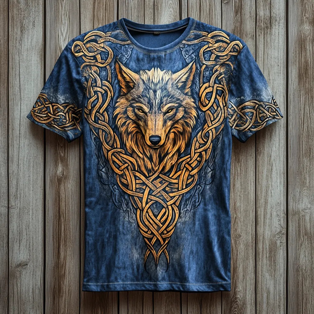 Men's Viking Fenrir Wolf Totem Knot Vintage 3D Print T-shirt