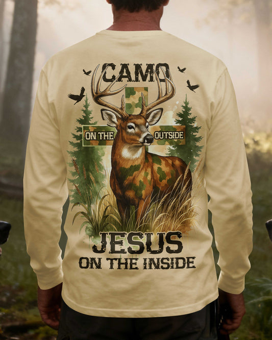 Camo On The Outside Jesus On The Inside All Over Print Long Sleeves T-Shirt
