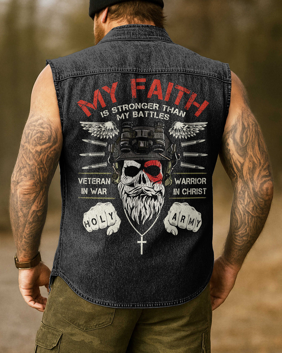 My Faith Is Stronger Than My Battles Sleevesless Denim T-Shirt