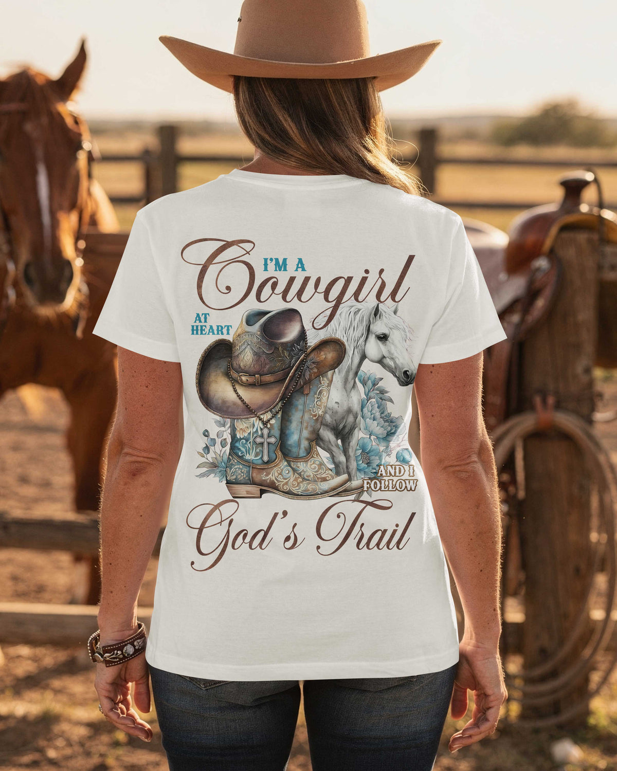 I'm A Cowgirl At Heart And I Follow God's Trail T-Shirt