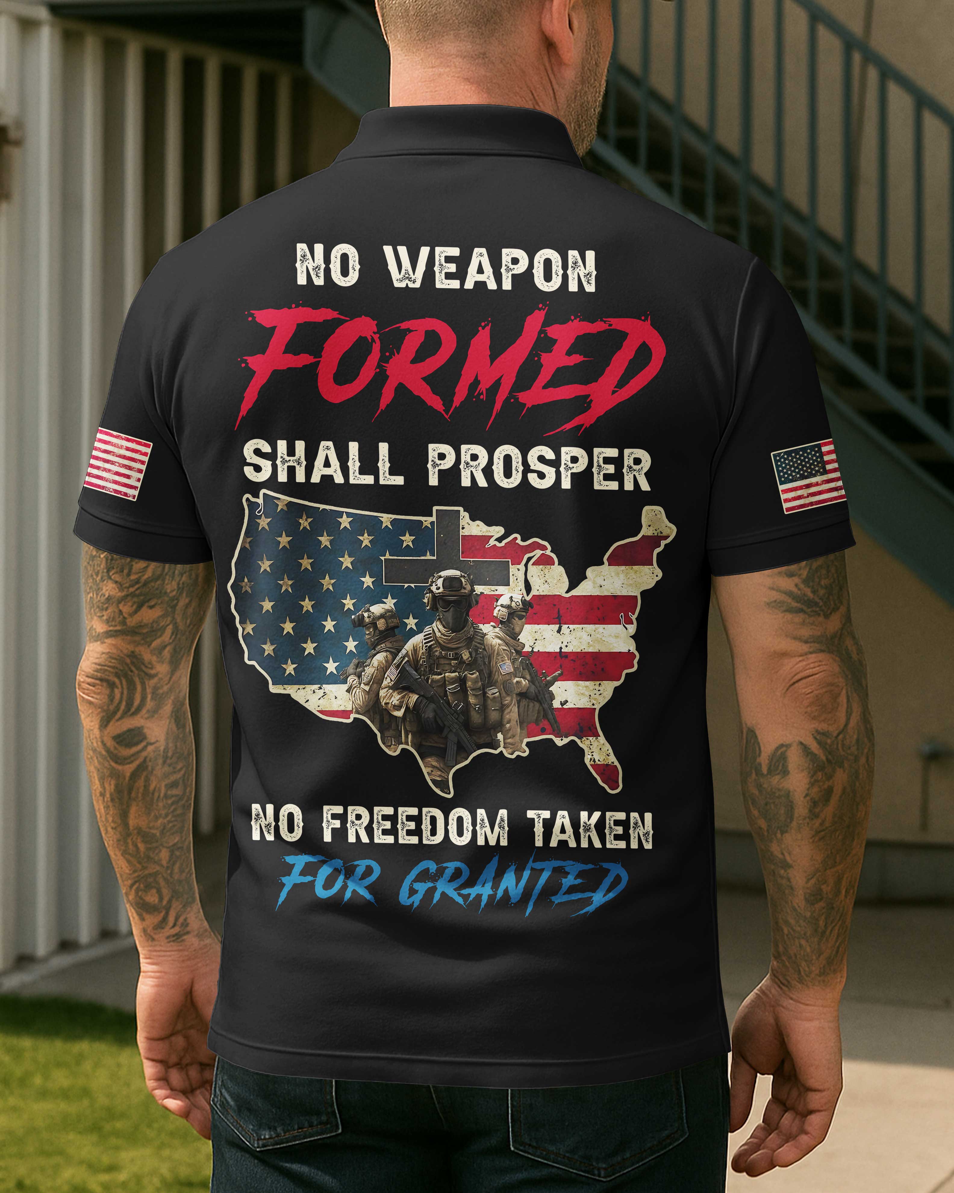 No Weapon Formed Shall Prosper All Over Print Polo
