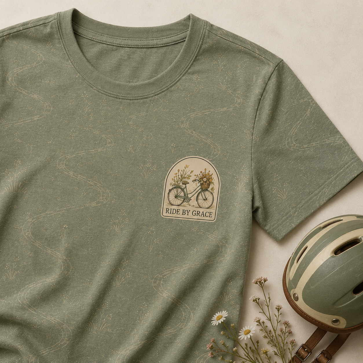 Jesus Shirts For Women Christian Cyclist AOP T-shirt Ride By Grace Isaiah 40:31 Faith Cycling Shirt