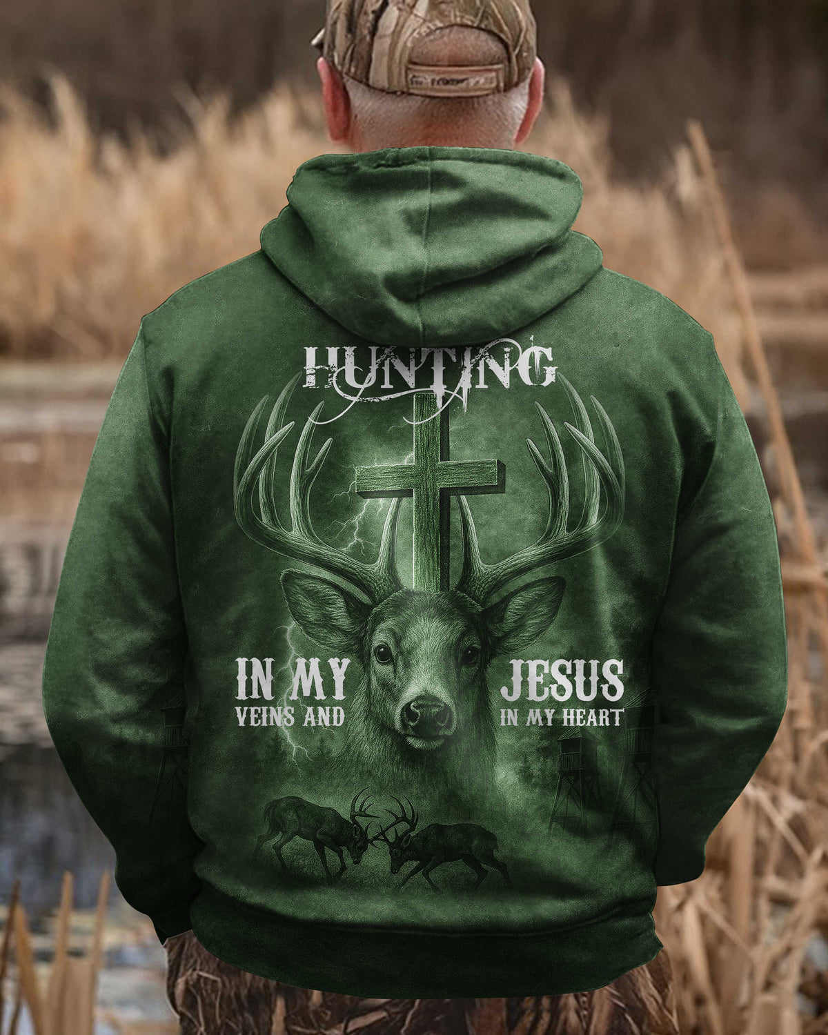 I've Got Hunting In My Veins And Jesus In My Heart Green T-Shirt