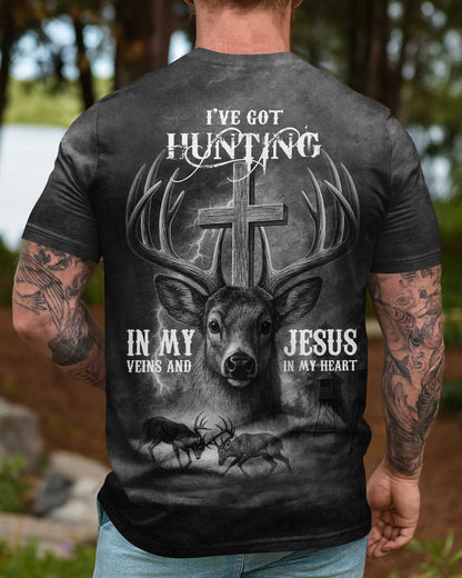 I've Got Hunting In My Veins And Jesus In My Heart Black T-Shirt