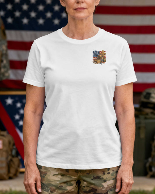 Proud Female Veteran Led By Faith Strengthened By Christ T-Shirt