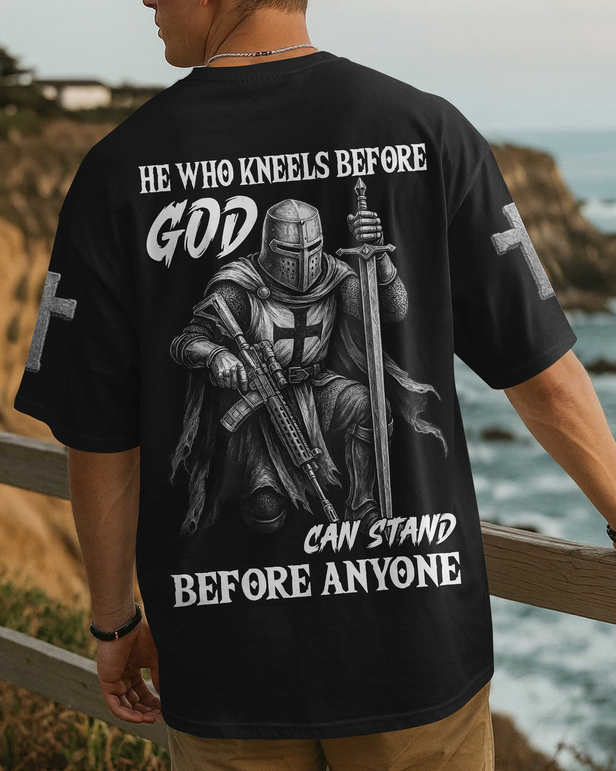 He Who Kneels Before God Can Stand Before Anyone All Over Print T-Shirt