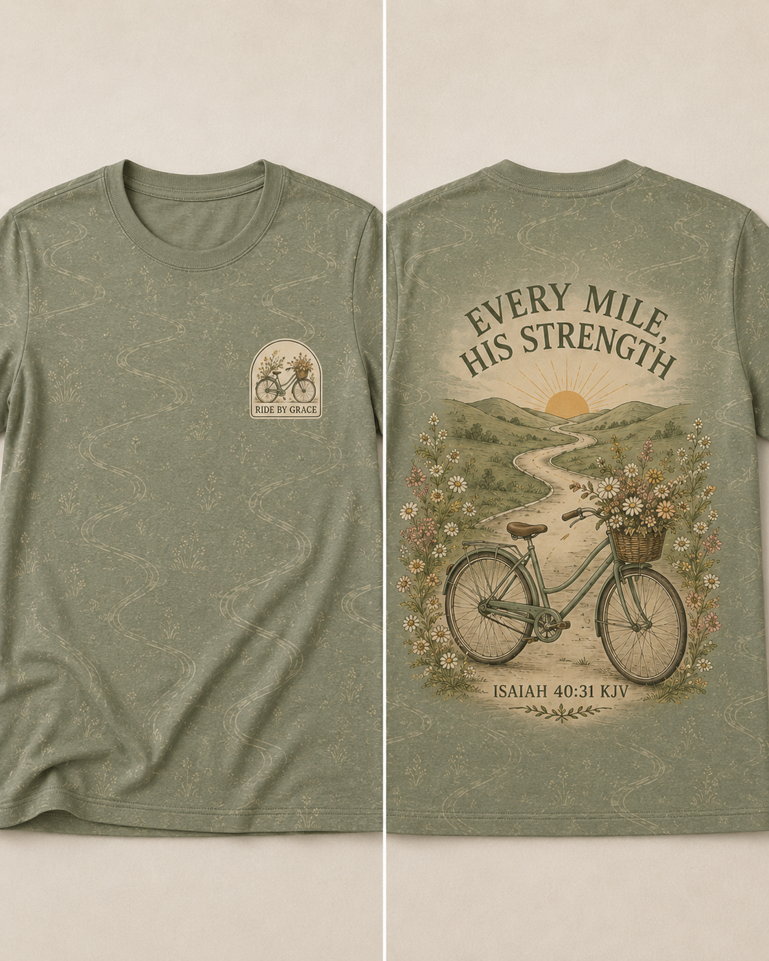 Jesus Shirts For Women Christian Cyclist AOP T-shirt Ride By Grace Isaiah 40:31 Faith Cycling Shirt