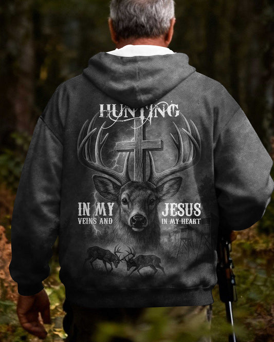 I've Got Hunting In My Veins And Jesus In My Heart Black Hoodie