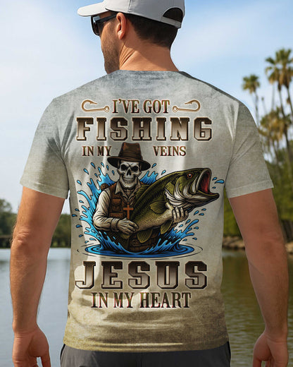 I've Got Fishing In My Veins Jesus In My Heart All Over Print T-Shirt
