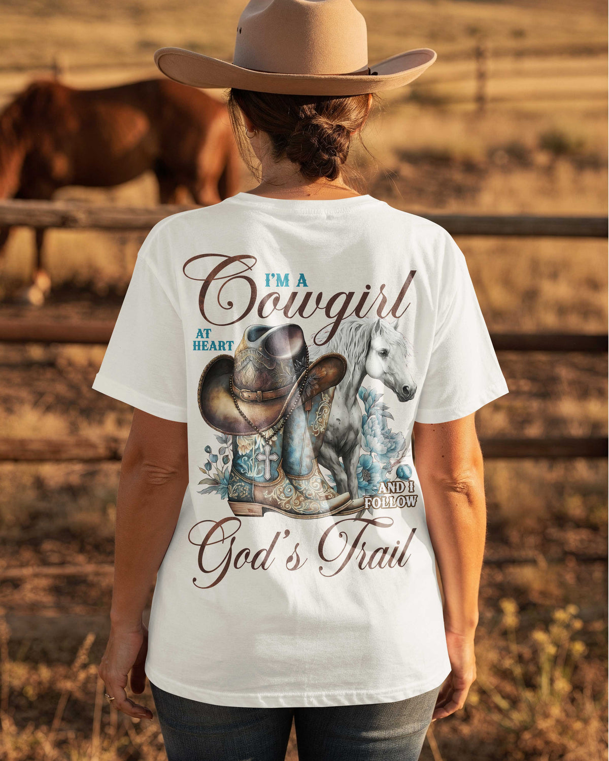 I'm A Cowgirl At Heart And I Follow God's Trail T-Shirt