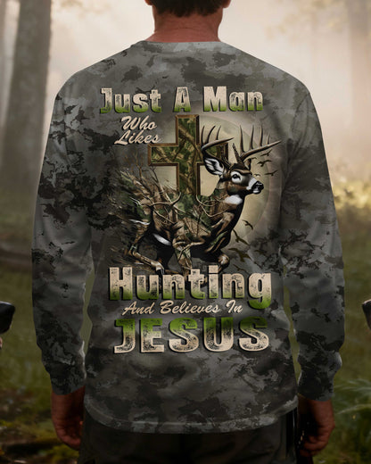 Just A Man Who Likes Hunting And Believes In Jesus All Over Print Long Sleeves T-Shirt