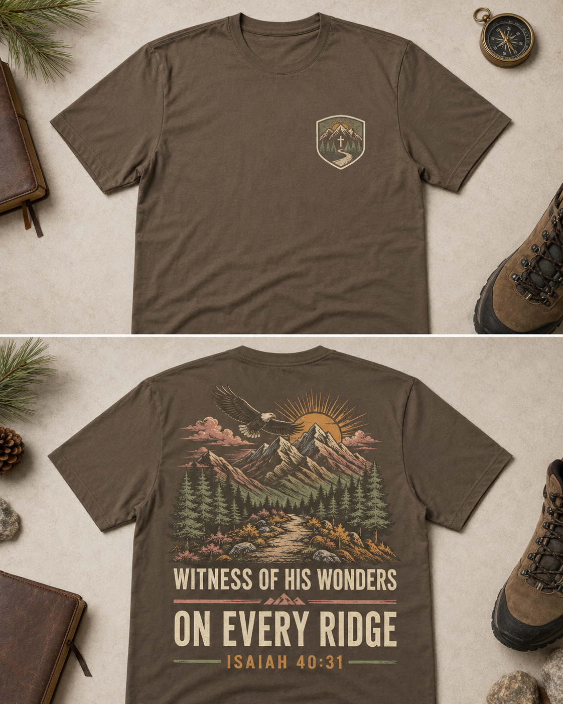 Christian Gifts For Women Faith Hiking Aop, Witness Of His Wonders Trail Shirt