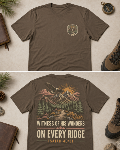Christian Gifts For Women Faith Hiking Aop, Witness Of His Wonders Trail Shirt