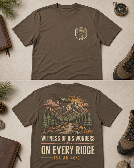 Christian Gifts For Women Faith Hiking Aop, Witness Of His Wonders Trail Shirt